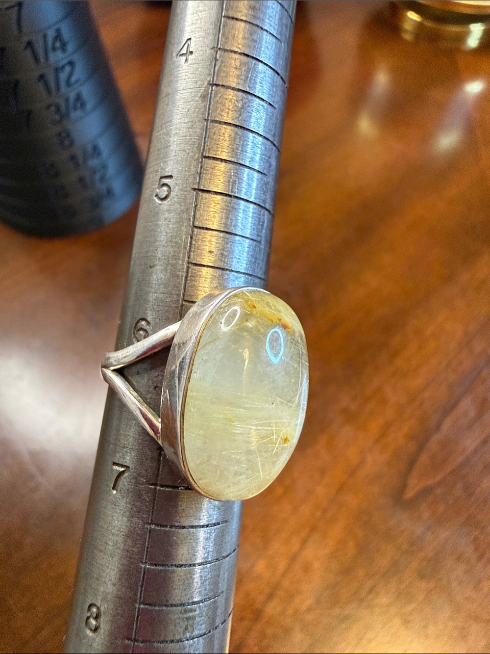 Sterling Silver Yellow Rutilated Quartz Oval Ring